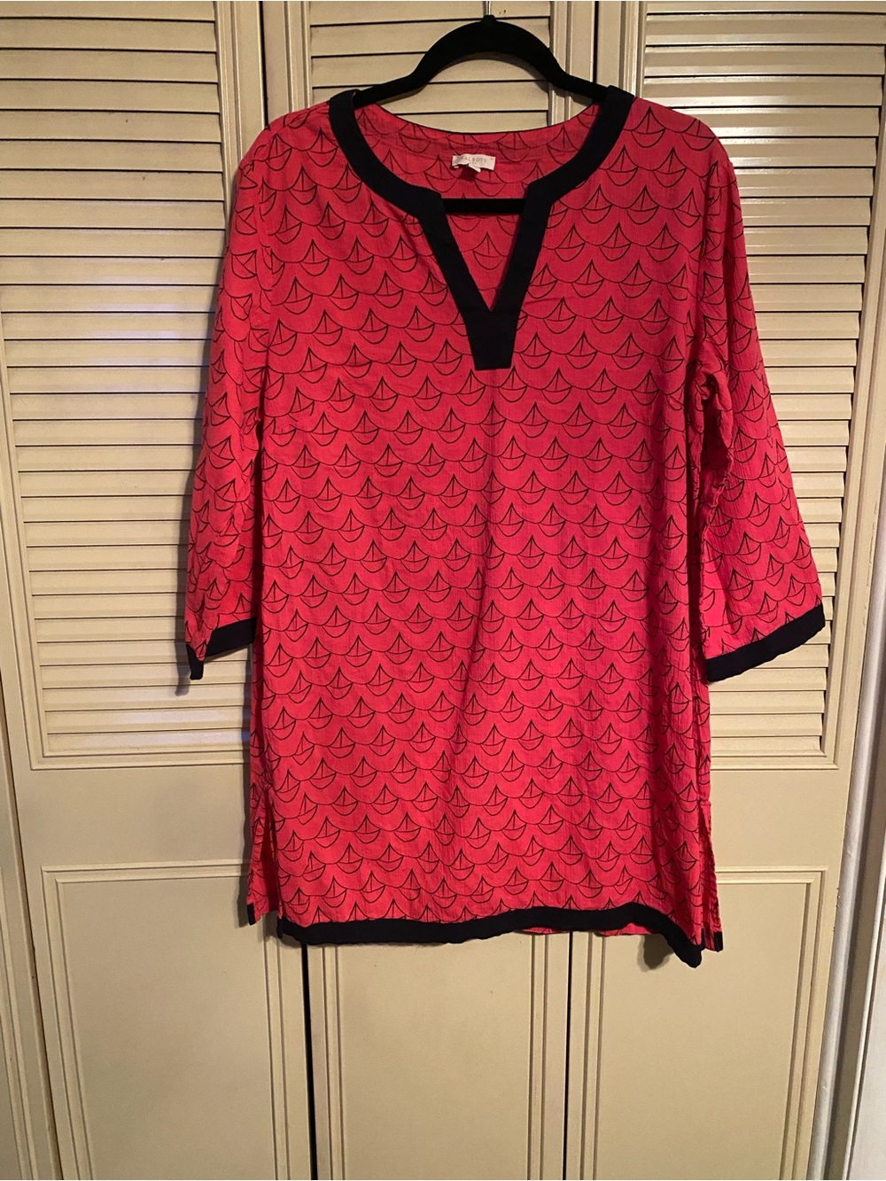 Talbots Pink Patterned Tunic with Navy Trim